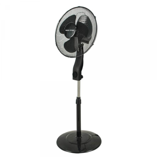 max-star-ventilador-de-pie-40w-potente-estable-rejilla-protectora-inclinable-3-aspas-negro-ventilacion